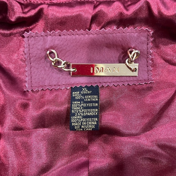 NWOT IMAN Red Leather Asymmetrical Gold Zip Belted Jacket - Picture 8 of 11